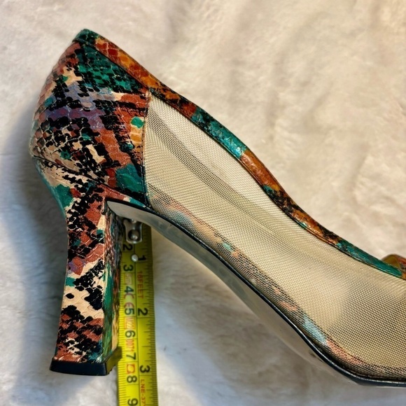 Vintage Heels J. Renee Size 9 Multicolored Snakeskin Metallic Orange Teal - Picture 15 of 16